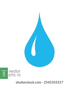 Blue water drop icon. Simple flat style. Droplet, raindrop, moisture, drip, clean, pure, liquid, nature concept. Vector illustration isolated on white background. EPS 10.