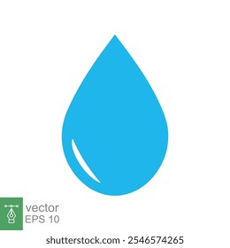 Blue water drop icon. Simple flat style. Droplet, raindrop, moisture, drip, clean, pure, liquid, nature concept. Vector illustration isolated on white background. EPS 10.