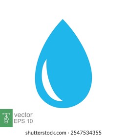 Blue water drop icon. Simple flat style. Droplet, raindrop, moisture, drip, clean, pure, liquid, nature concept. Vector illustration isolated on white background. EPS 10.