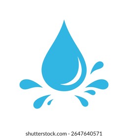 Um ícone de gota de água azul com respingos isolados no plano de fundo branco