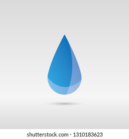 Blue water drop icon vector illustration over gradient background.