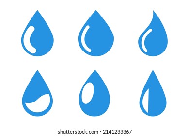 blue water drop icon Vector set. Flat drops shapes collection