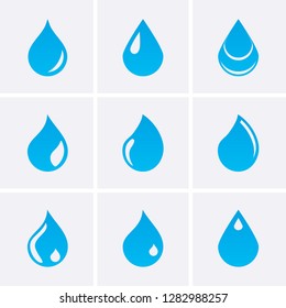 Blue water drop Icons. Vector set 