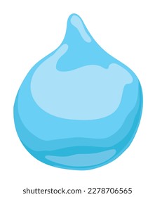 Blue water drop with irregular shape in cartoon style on white background.