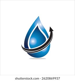 Blue Water Drop Logo with Curved Arrow – Clean Water, Plumbing, Eco-Friendly Concept

