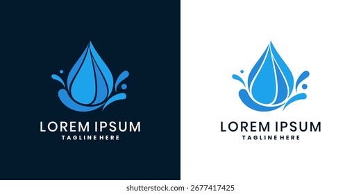 Blue water drop logo design with splash elements in abstract style