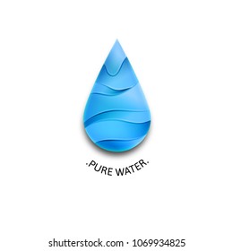 Blue Water Drop Logo with Waves. Template Vector Symbol Design. Pure Water Illustration Concept.