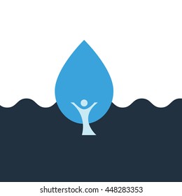 Blue water drop and man logo icon