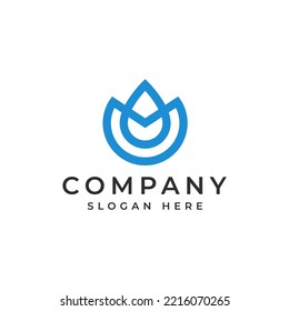 Blue water drop monoline logo with abstract and modern style