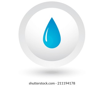 blue water drop on white button with shadow
