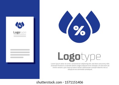 Blue Water drop percentage icon isolated on white background. Humidity analysis. Logo design template element. Vector Illustration