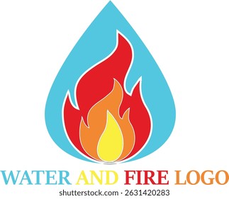 A blue water drop with red and yellow flames.