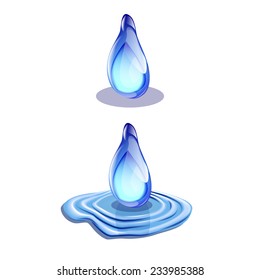  Blue water drop and water ripple. Vector illustration.