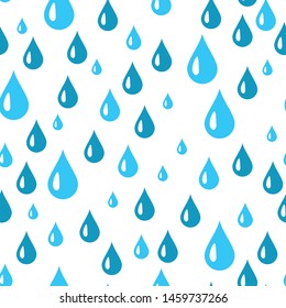 El agua azul cae sin costuras.Fondo vectorial. Fondo del patrón de caídas de lluvia sin foco