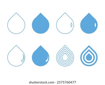blue water drop set design vector illustration on transparent background