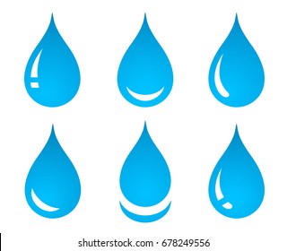 blue water drop set icons on white background