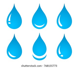 blue water drop set icons on white background