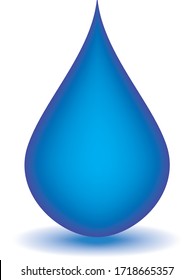 Blue Water Drop With Shadow, Vector Nature Icon, Safe Drinking Water And Sanitation Concept, Save Water And Energy