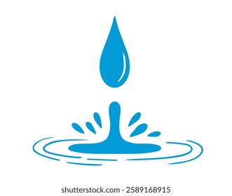 blue water drop and splash doodle hand drawn icon. Cartoon drawing water drop line clipart symbol. Vector illustration