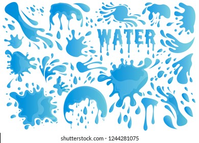 Blue Water Drop or Splash Set Decor Element Include of Droplet, Splashing, Raindrop and Tear. Vector illustration EPS10
