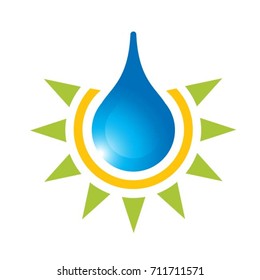 blue water drop with sun-vector drawing