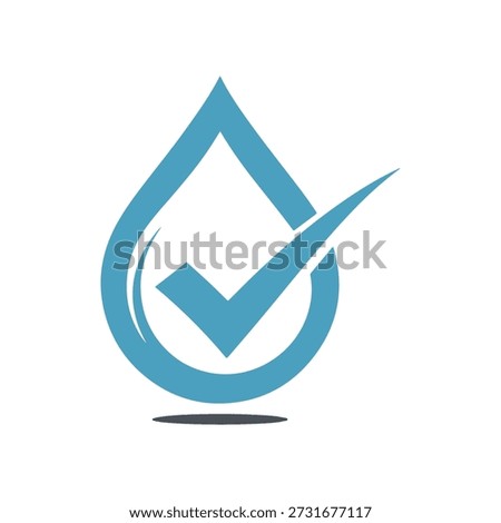 Blue water drop symbol with checkmark icon on white background