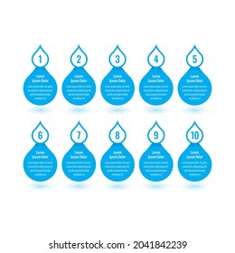 blue water drop and ten steps infographic template. energy, saving, environment, water information template. business infographic template