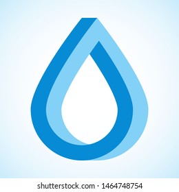 Caída de agua azul. Logo vector en forma de tira móvil. Símbolo de la limpieza y la renovación. Bucle sin fin en estilo geométrico. Icono del agua para el diseño ambiental. Logotipo de gota vector editable.