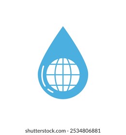 Gota de agua azul con globo blanco en el interior, perfecta para proyectos de conservación ambiental, campañas relacionadas con el agua y conceptos de sostenibilidad.