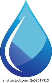 Uma gota de água azul com um destaque branco isolado no fundo branco