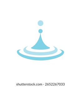 Uma gota de água azul que atinge a superfície e cria ondulações, simbolizando frescura, pureza e calma.

