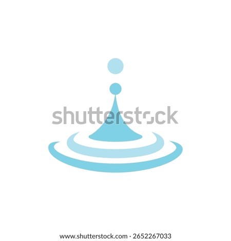 A blue water droplet hitting the surface and creating ripples, symbolizing freshness, purity, and calm.

