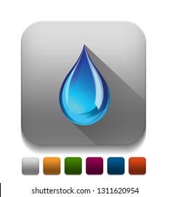 Blue Water Droplet Icon With Long Shadow Over App Button