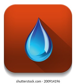 blue water droplet icon With long shadow over app button