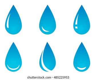 blue water droplet set on white background