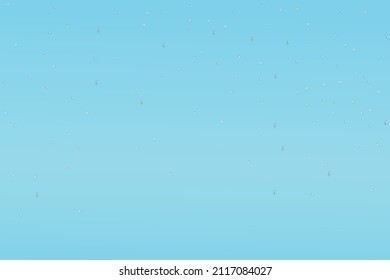 Blue water droplets. Water drops on the color surface. Vector illustration. Air bubbles, dynamic aqua motion, realistic misted glass, rain on window, wet surface, humid texture, condensation or dew.