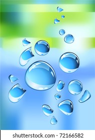 Blue water drops background. All elements and textures are individual objects. Vector illustration scale to any size.