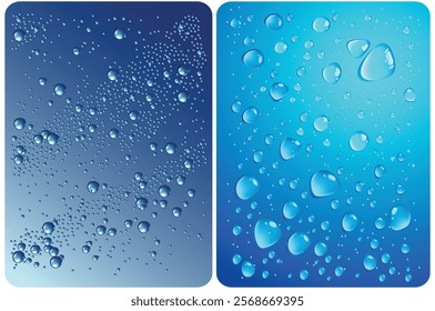 blue water drops background, Realistic dripping drop flow dawn background. Shower dripping condensation steam texture.