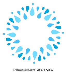 Blue Water Drops Circle Frame. Drip Round Border Template. Vector illustration