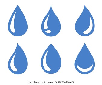 blue water drops droplets silhouettes icon set