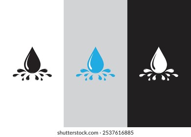 Ícone de gotas de água azul. símbolo de gota de água ou óleo. 
gota de água e sinal de splash. gota de água splash, ilustração vetorial