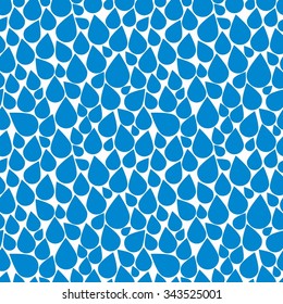 Blue water drops, rainfalls continuous vector background. H2O idea seamless pattern, pure raindrops. Climate conditions rain theme wallpaper