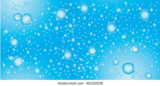 Blue water drops vector on blue background. Blurred rectangle background with water drops on blue radial gradients background.