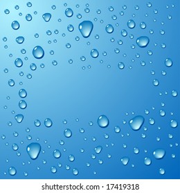 Blue water drops wet surface. Vector illustration.