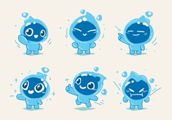 Blue Water Element Cartoon Character Mascot Set