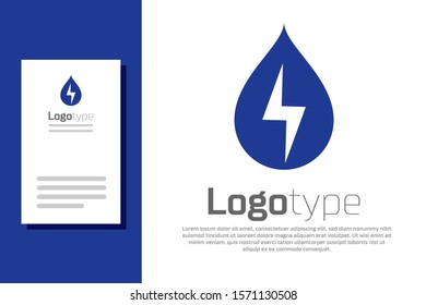Blue Water energy icon isolated on white background. Ecology concept with water droplet. Alternative energy concept. Logo design template element. Vector Illustration