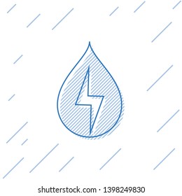 Blue Water energy line icon isolated on white background. Ecology concept with water droplet. Alternative energy concept. Vector Illustration