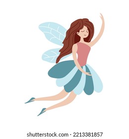 Blue Water Fairy in flight isolated on a white background. A fairy-tale character. Vector illustration in hand-drawn style for decoration, postcards