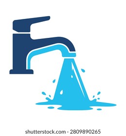 Blue water faucet with flowing water, symbolizing hydration and conservation