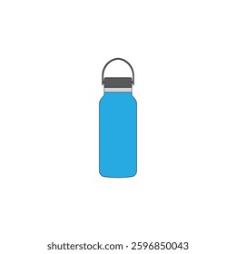 Blue water flask vector illustration on white background. Sport bottle. Outdoor activities. 
